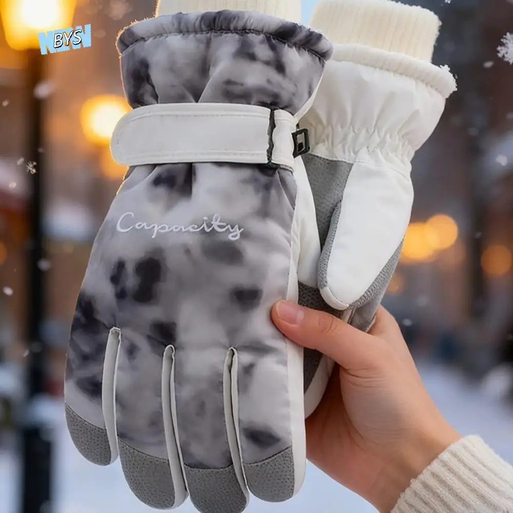 

Tie Dye Winter Skiing Gloves Touchscreen Fleece Lined Plush Warm Riding Gloves Windproof Thermal Cycling Mitten for Women Sports