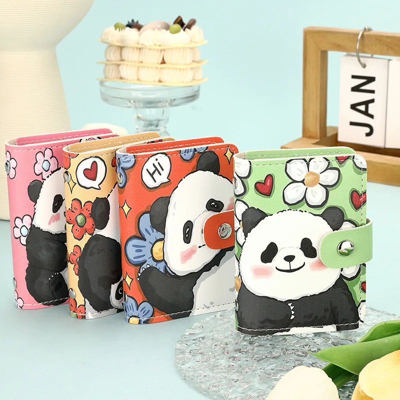 Cute Panda Print ID Cards Titulares, Grande Capacidade Mini Carteira, Business Multi-Card Holder, Estojo de cartão pequeno, Saco De Armazenamento De Cartão De Crédito