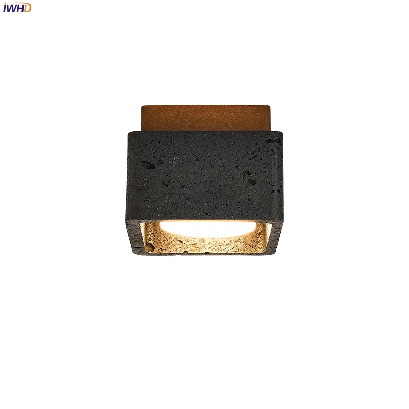 

IWHD Vintage Wabi Sabi LED Ceiling Lamp Black Travertine Bedroom Aisle Living Room Home Interior Ceiling Light Lampara De Techo