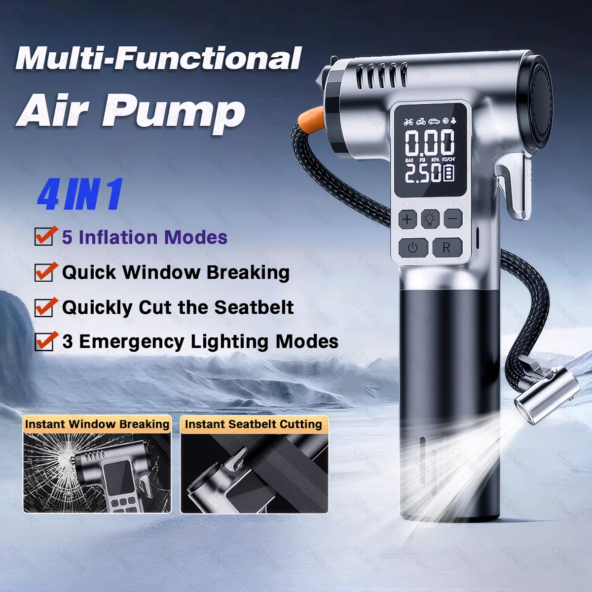 Wireless Portable Car Tyre Inflator, Multifunctional Electric Air Compressor for Car, Motorcycle, Bike & Balls