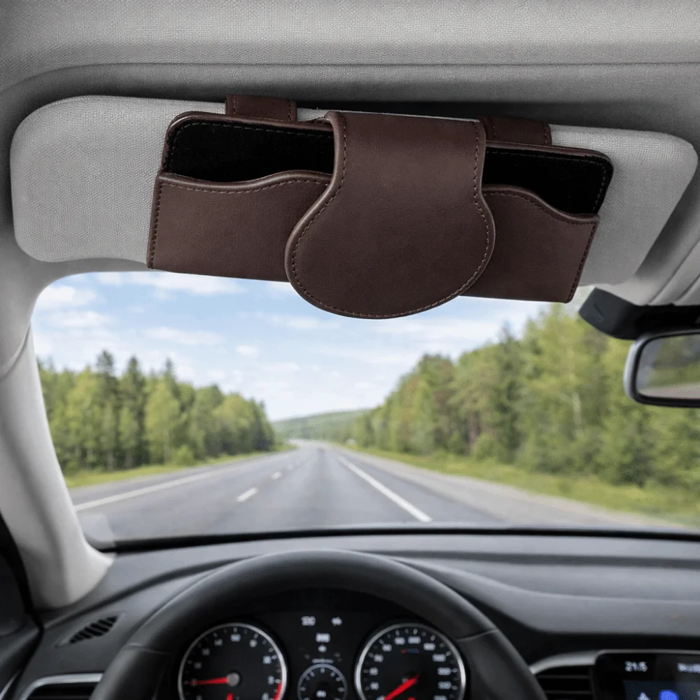 

PU Leather Car Glasses Case Anti-Scratch Eyeglass Case Car Sunglasses Holder Stable Shock-proof Sun Visor Storage Box