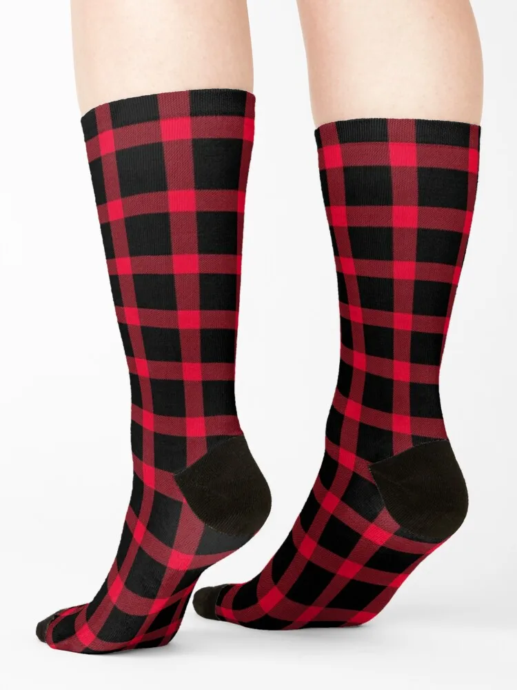 Red and Black Buffalo Plaid Socks Hiking boots hockey Running bright garter Woman Socks Men's