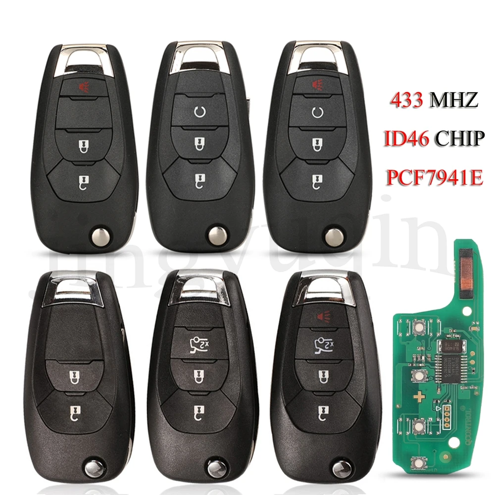 jingyuqin Remote Smart Car Key For Chevrolet Avo Cruze Colorado Sonic Spark 2/3/4 Buttons 433MHZ ID46 PCF7941E/PCF7961E Chip