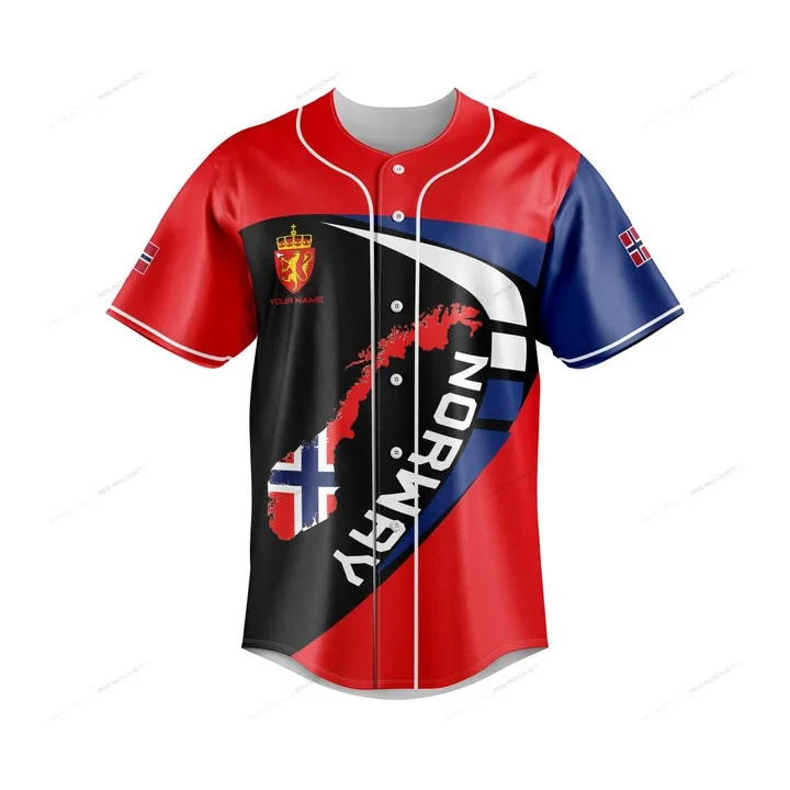 Custom Name Norway Map Graphic Button Shirt Summer Casual Men's Fashion Baseball Team Jersey Fast Dry Short Sleeve Clothes