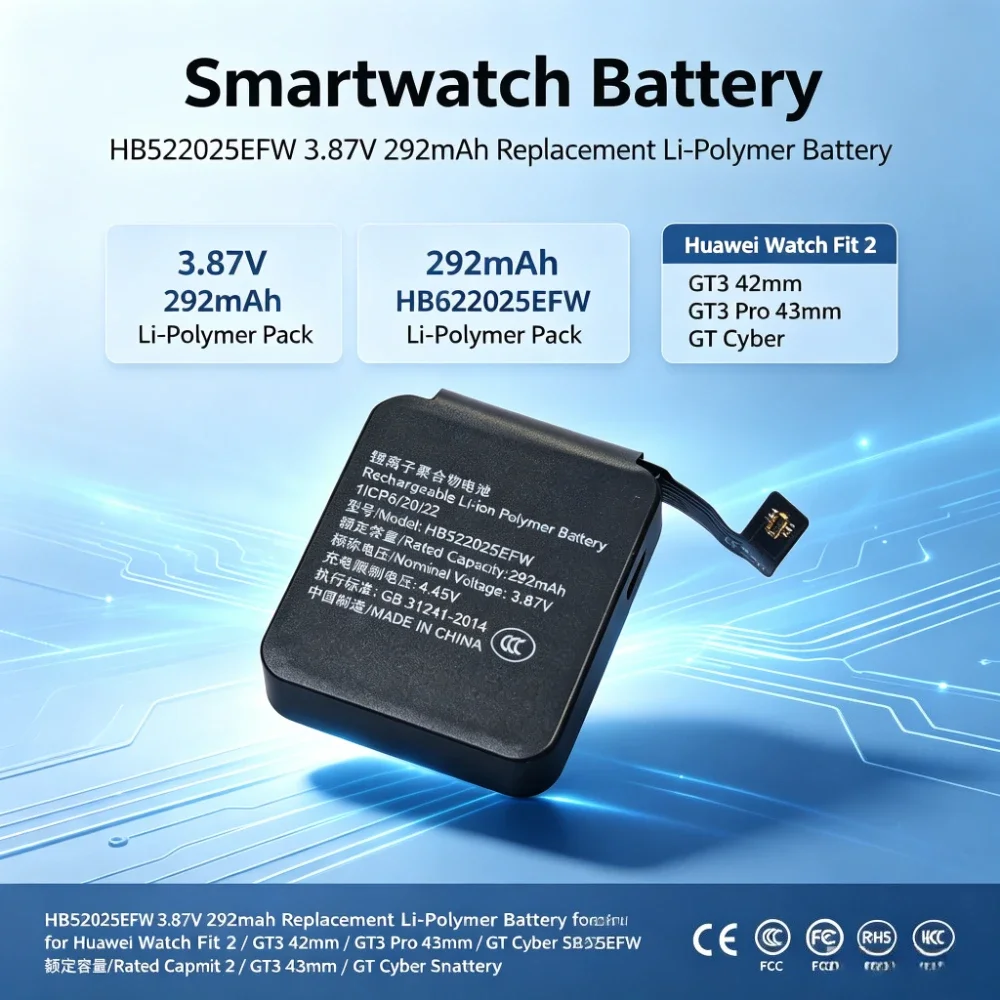 HB522025EFW Replacement Li-Polymer Battery 3.87V 292mAh for Huawei Watch Fit 2 / GT3 42mm / GT3 Pro 43mm / GT Cyber Smartwatch