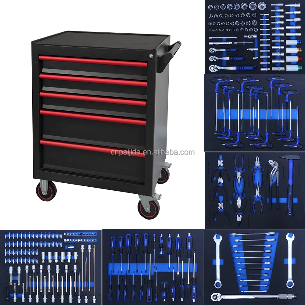 Heavy Duty Mobile Rolling Metal Tool Cabinet Trolley Cart 245 Pcs Tool Sets Workshop OEM Customizable Mechanic Tool Cabinet