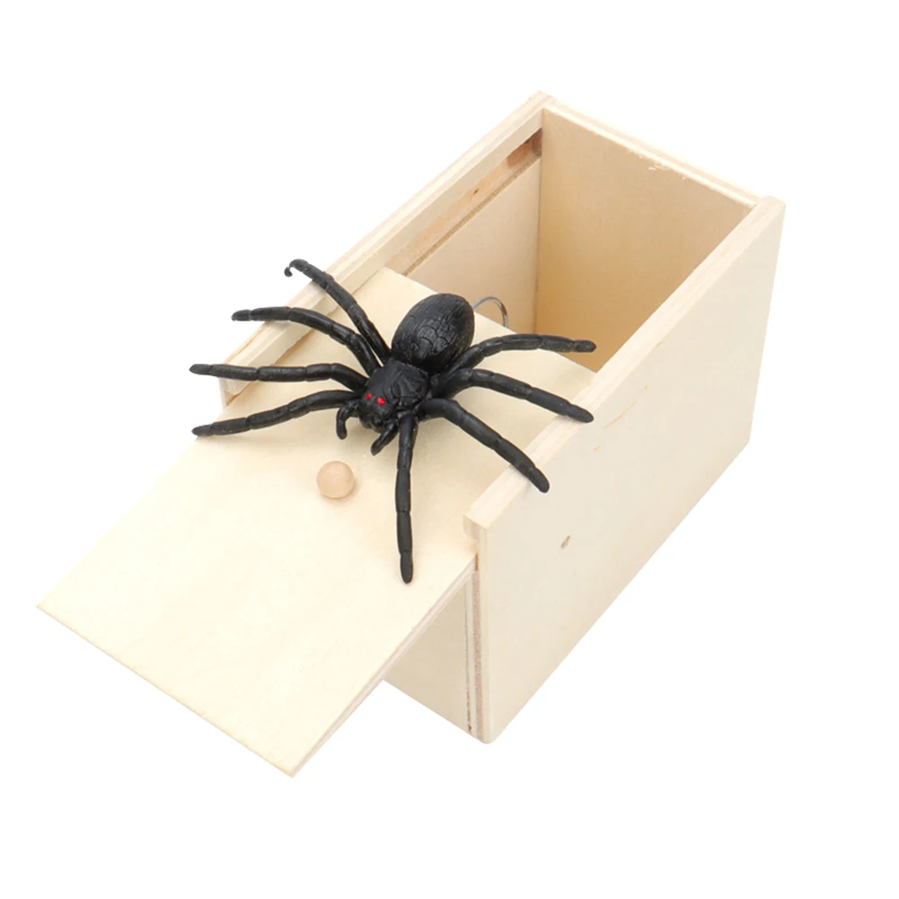 New Trick Spider Funny Scare Box Wooden Hidden Box Spoof Insect Spider Box Creative Haunted House Trick Friend Toy Halloween Gif