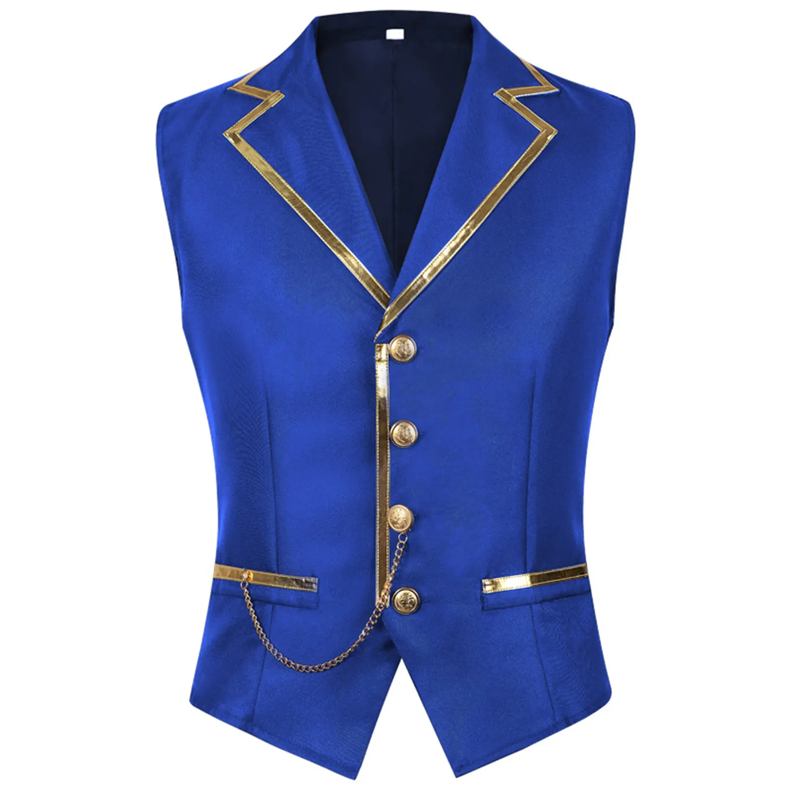

Mens Fashion Gothic Steampunk Waistcoat Lapel Sleeveless Single-button Golden Edged Chain Suit Vest for Party Party Events Show