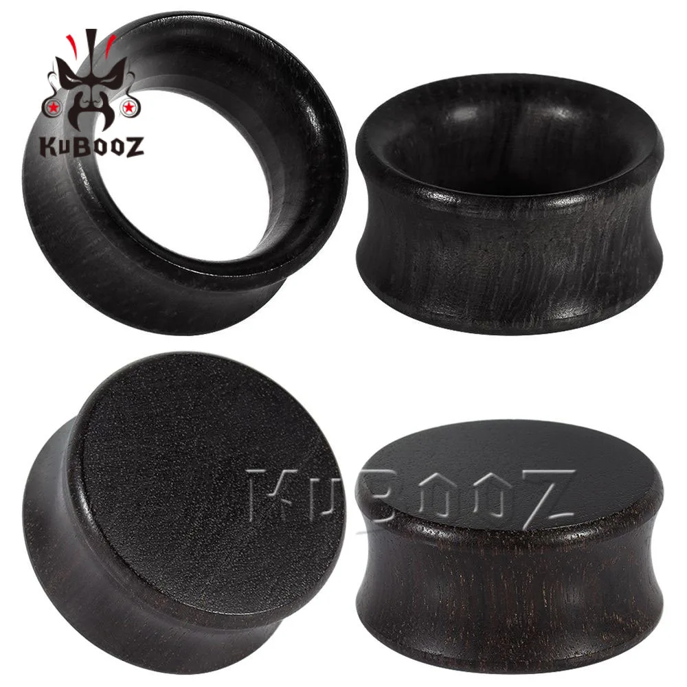 KUBOOZ 2 Stück Natürliche Ebenholz Ohr-Tunnel und Plugs, Doppelt Ausgestellte Ohr-Dehner, Piercing-Schmuck