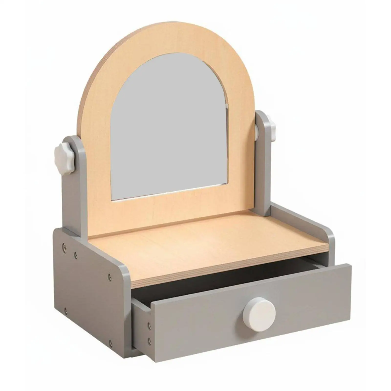 Interactive Wooden Dressing Table Toy for Kids Princess Makeup Vanity with Drawer Role Play Set for Girls Gift