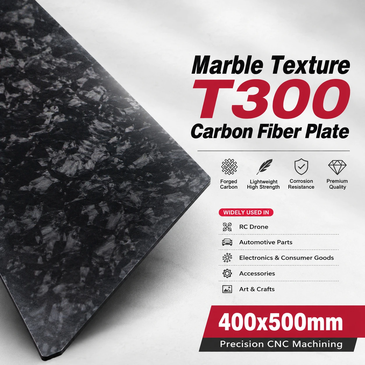 

400x500mm Marble Texture T300 Carbon Fiber Plate 12K Matt Forged Carbon Fiber Sheet Thickness 2mm-6mm