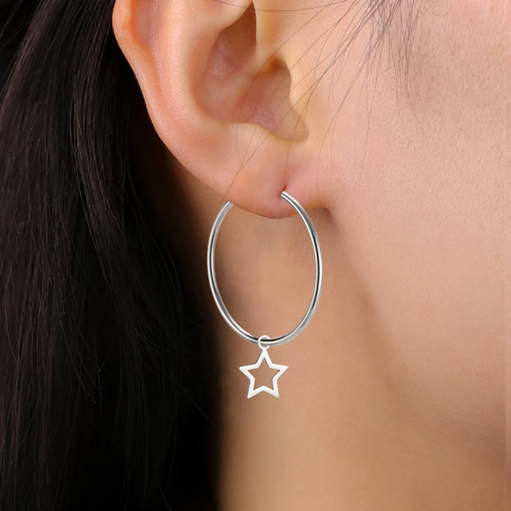 My Shape 40mm Round Big Hoop Earrings for Women Gifts Flowers Stars Heart Maple Leaves Earrings Stainless Steel Fashion Jewelry