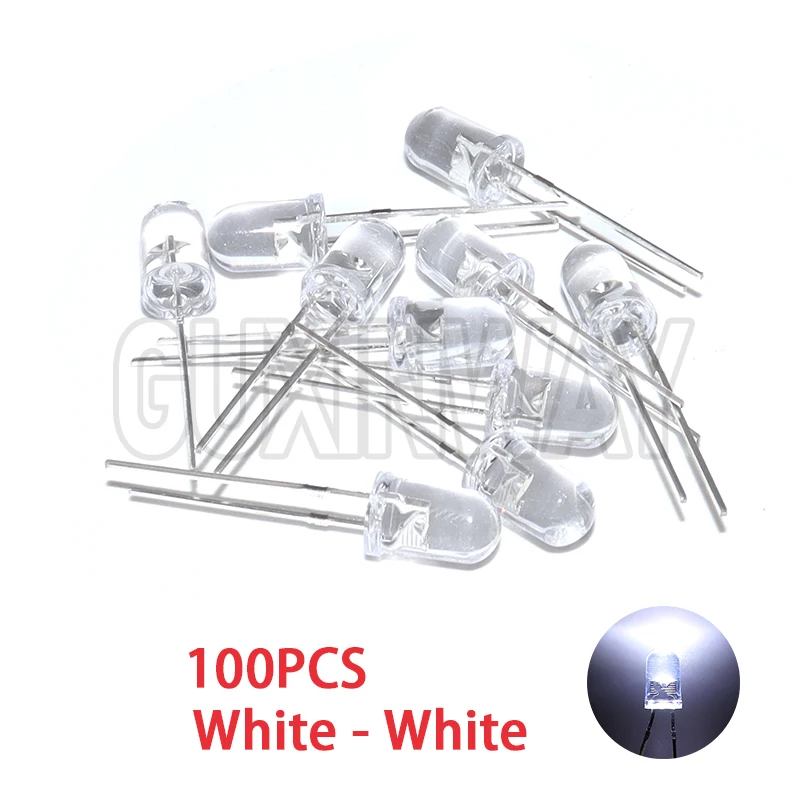 100 шт. 5 мм светодиодный диод F5 Ассорти комплект Белый Зеленый Красный Синий Желтый Оранжевый Розовый Фиолетовый Теплый Белый DIY Светоизлучающий Диод