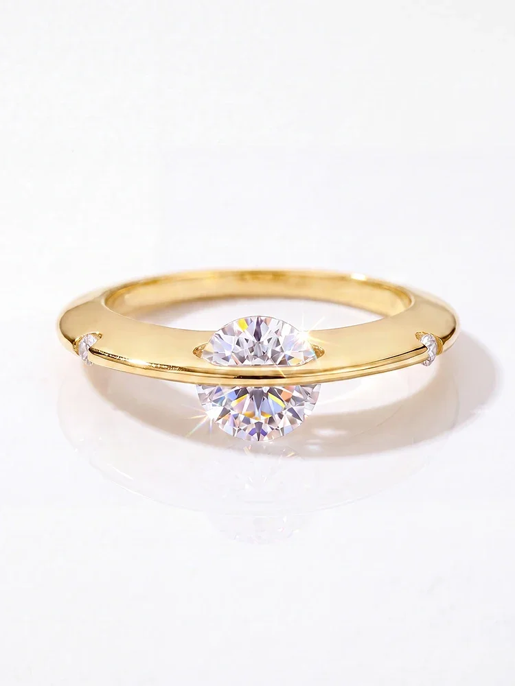 925 Sterling Silber Modischer Echter 1CT Moissanit Diamant Planeten-Umlaufring Verlobungsring für Frauen Geschenk Edler Schmuck – Detail 6