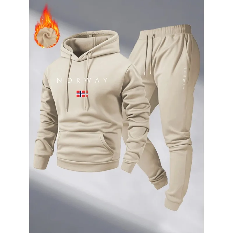 2025 New Style Letter Print Sports Men's Fleece Lined Thick Hooded Long Sleeve Spring-Autumn Leisure Sports Pants