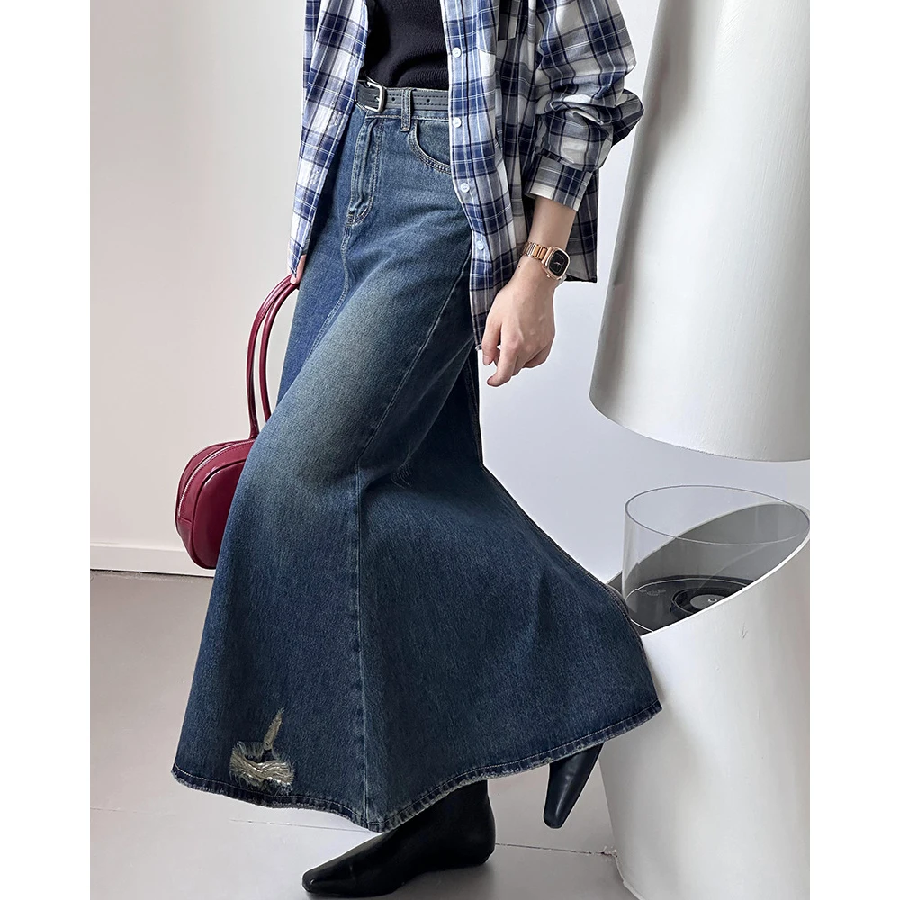 

2024 New Arrival Women's Long Denim Skirt High Waist Trumpet Maxi Skirt Femme Faldas Jupe Saia Autumn Skirt