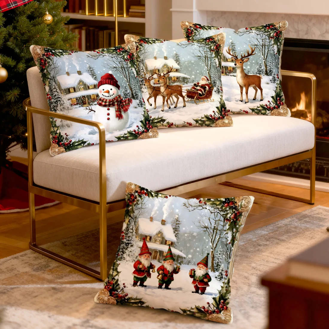 Christmas snowman old man  Cushions Pillowcase Polyester Cushion Cover Throw Pillow Pillowcover Home Car Sofa Decor