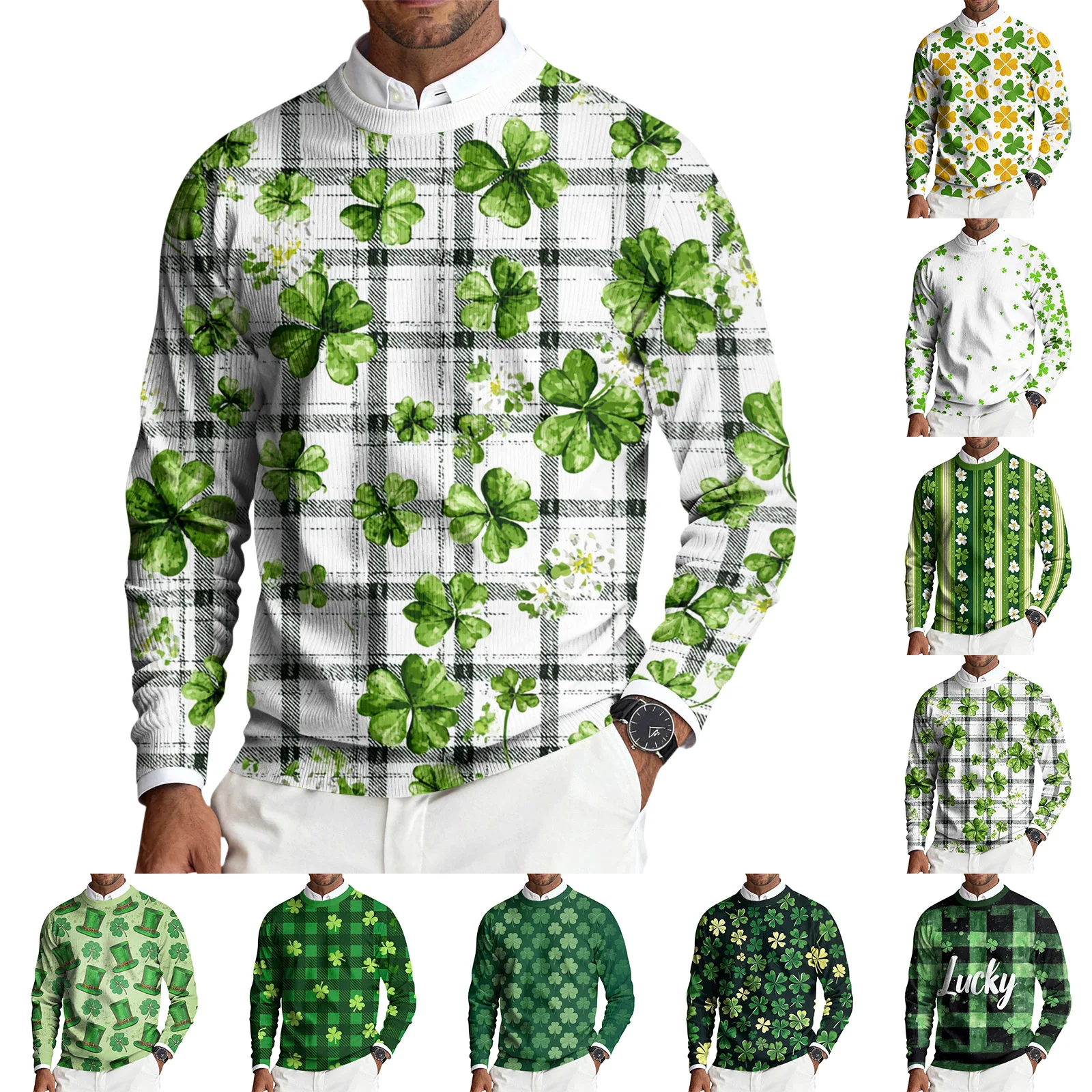 

Men's Sweatshirts St Patrick's Day Green Vintage Knit Graphic Sweatshirt Round Neck Pullover Autumn Winter Pullover Top