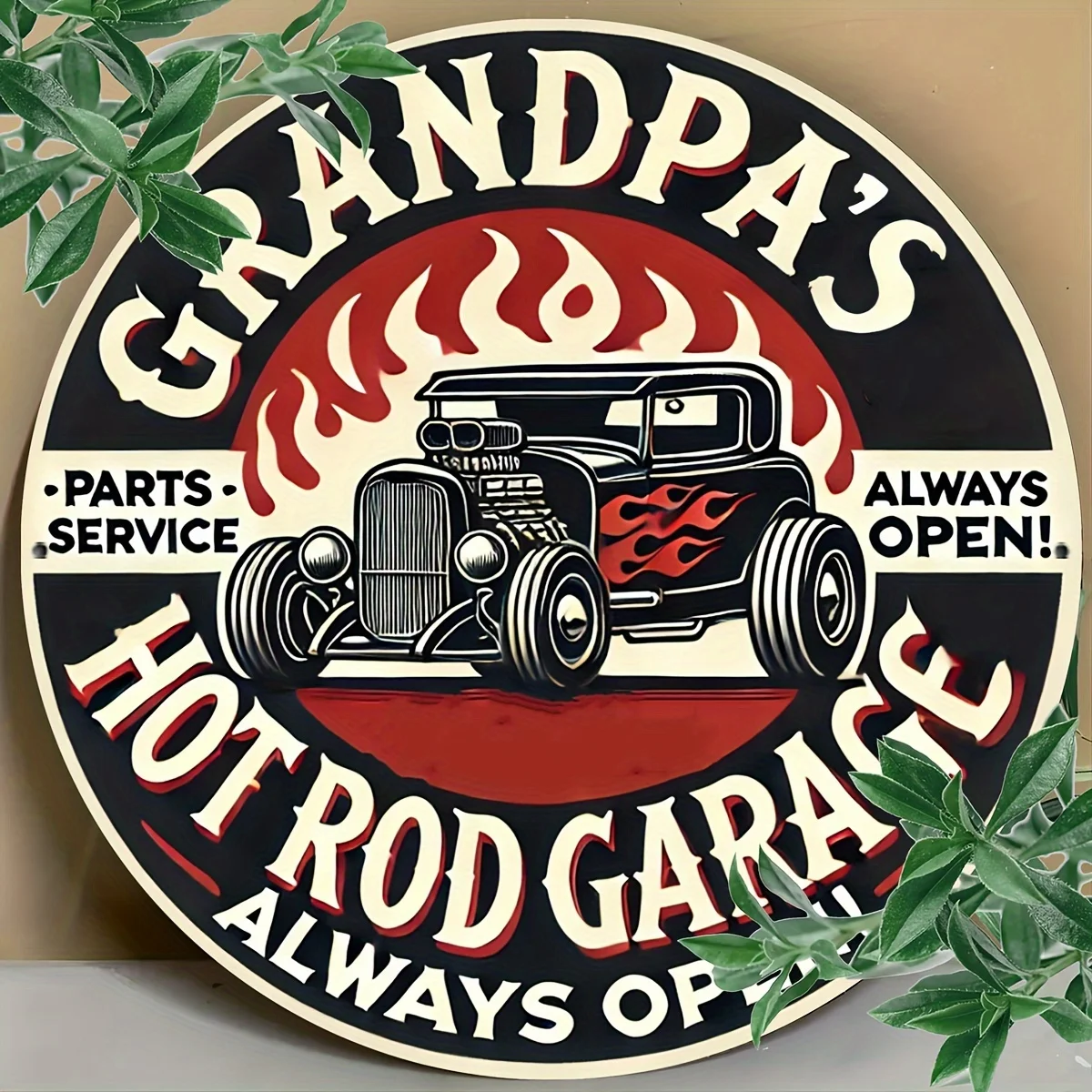 1 Stück Opa's Hot Rod Garage Metallschild – 20,3 x 20,3 cm Oldtimer-Aluminium-Wandkunst, wasserdicht und rostfrei – für Auto-Enthusiasten