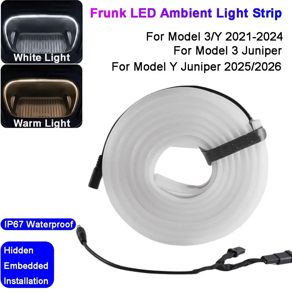Flexible Silicone Car Front Trunk Light Strip IP67 Waterproof Interior Ambient Lighting Strip for Tesla Model 3 Y Juniper 21-26