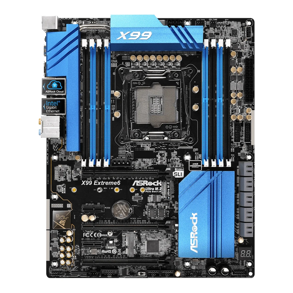 ASRock X99 EXTREME6 Moederbord Ondersteuning i7-6800K 6900K E5-4669 2695 2690 2629 2683 2609 1680 CPU 8xDDR4 2400MHz 128GB M.2 ATX
