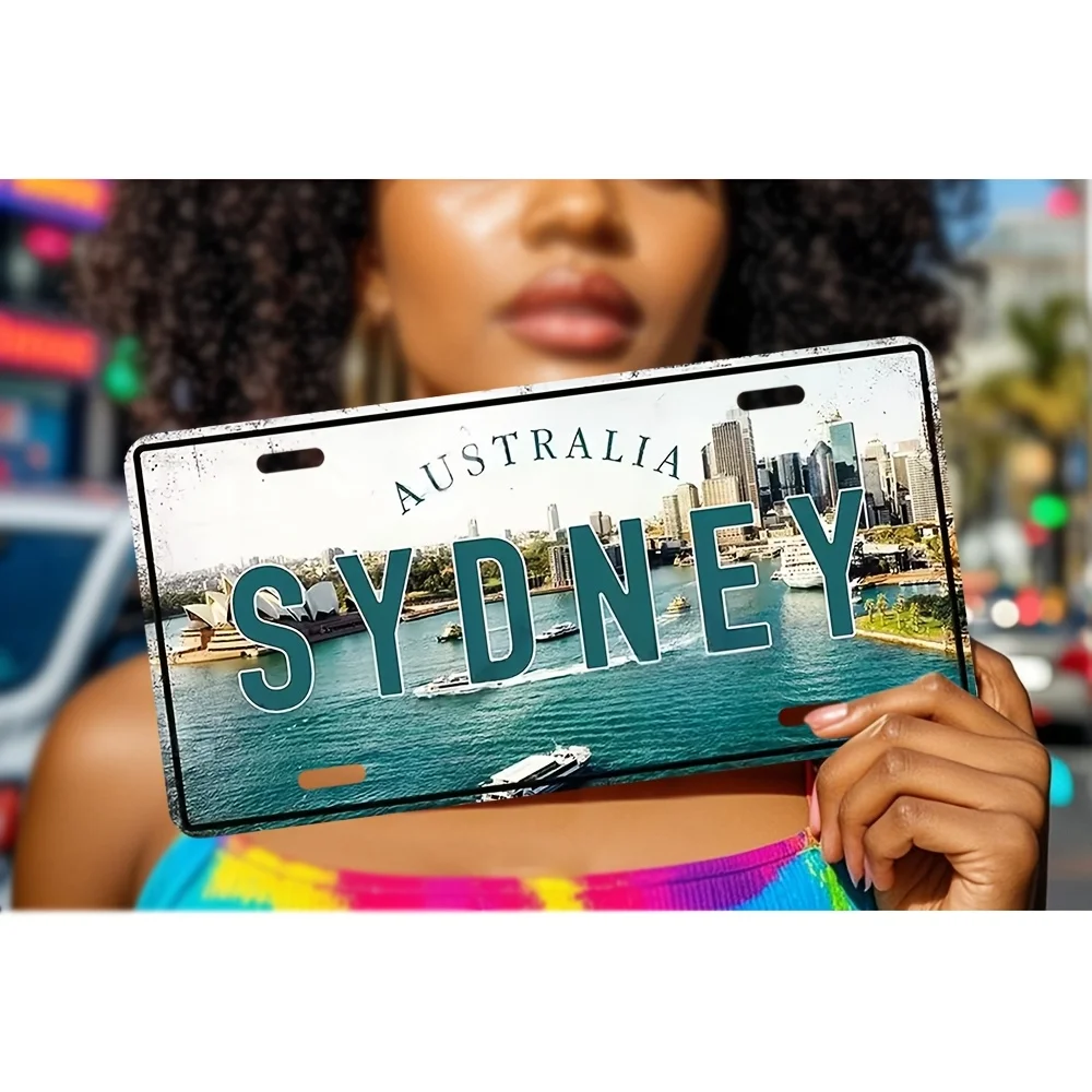 لوحة ترخيص سيدني أستراليا - عتيقة - تصميم جسر سيدني هاربور وأوبرا هاوس، لهجة أزرق مخضر - معدن ألومنيوم عالي التحمل
