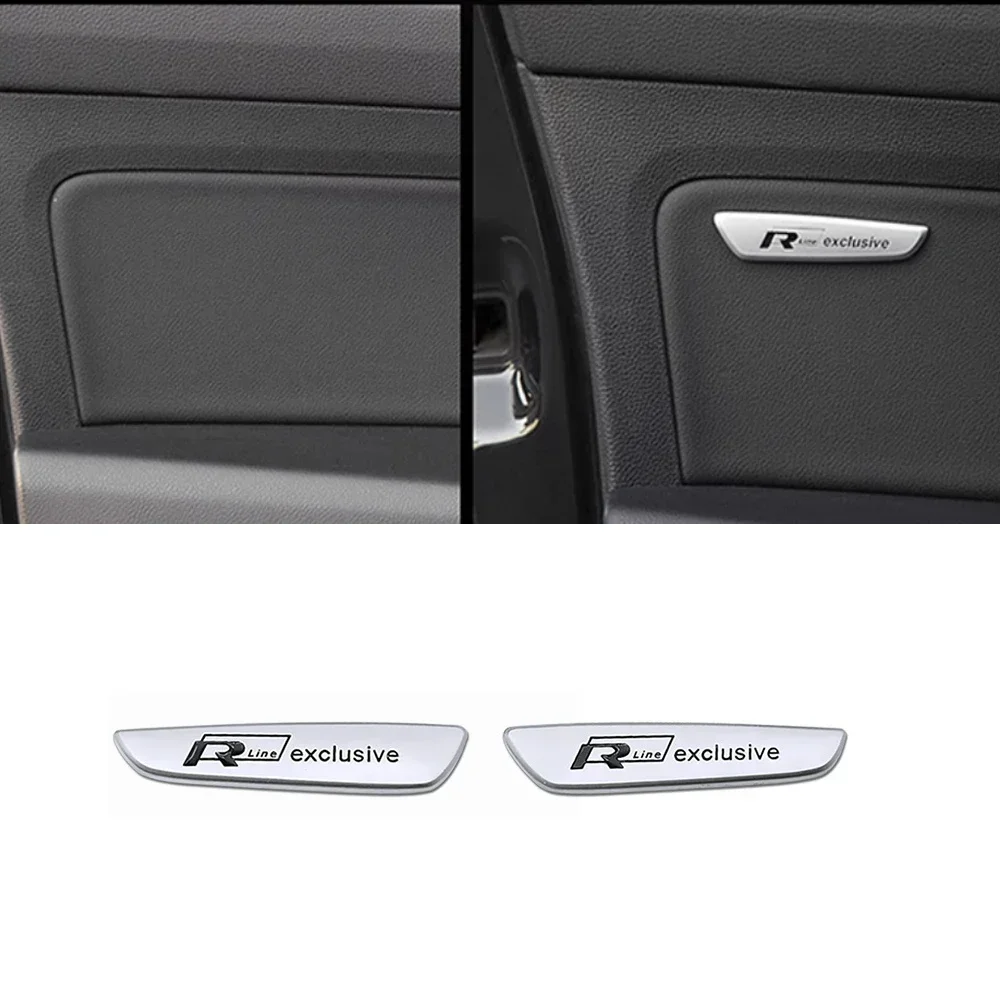 Silver Exclusive Badge For VW Sticker 2pcs Rline Exclusive Armrest Sticker Rline Interior Sticker For VW Golf Bora Passat Tiguan