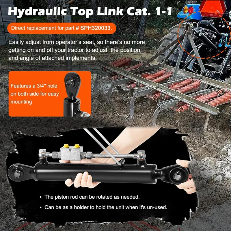 Hydraulic Top Link Cat. 1-1 with Block 20 7/8” - 31 7/8” with 2 x Hose and a Dual Check Vavle, Fits for Tractors, Excavators