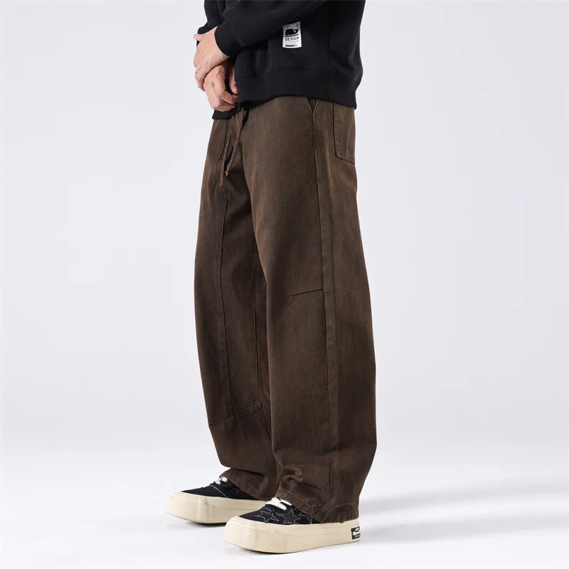

Spring Autumn American New Fashion Men's Solid Color Loose Casual Trendy Daily Basic Straight Outdoor Cargo Trousers Male Pants