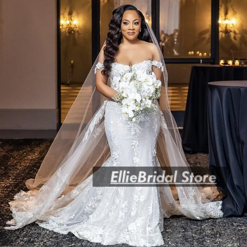 

African Lace Wedding Dresses With Detachable Train Aso Ebi Civil Bridal Gowns Short Sleeves vestido de noiva Customized