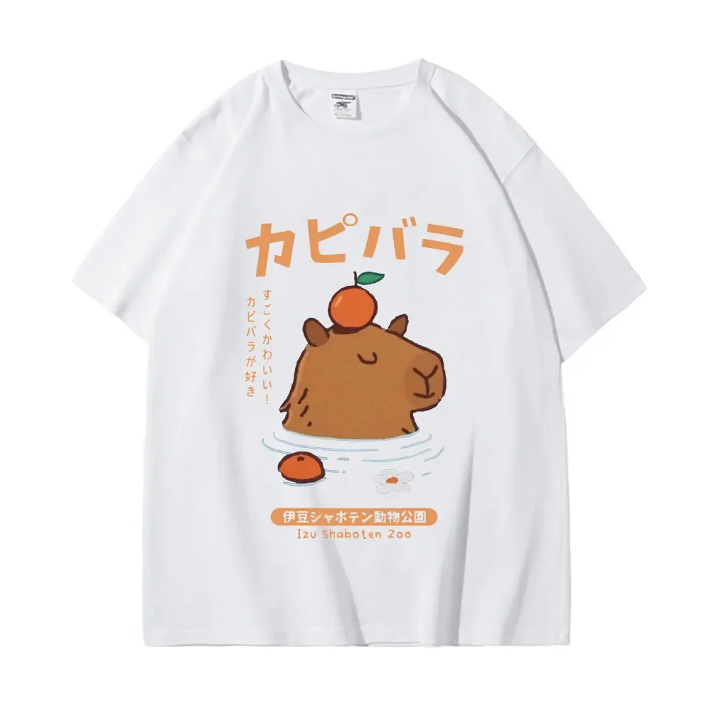 Capybara Japanese Onsen Graphic T Shirts High Quality Pure Cotton Short Sleeve T-shirt Fashion Casual Oversized T-shirts Unisex