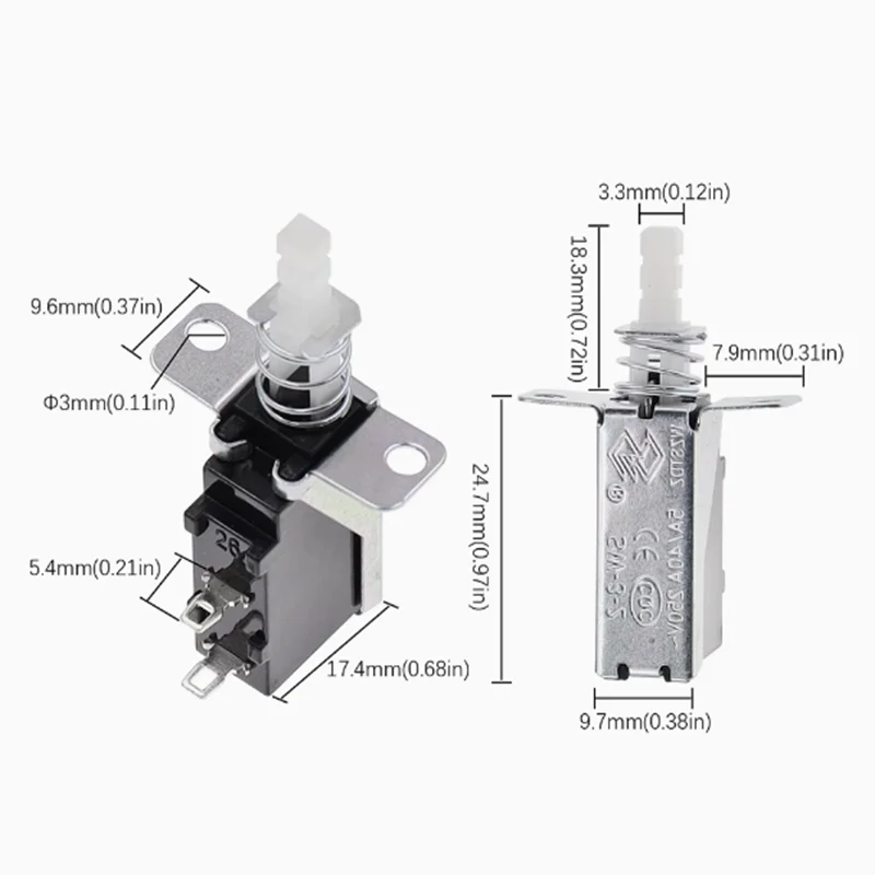 SW-3 Power switch TV5 Straight key switch KCD-A10 2 pin inclined foot external spring with support A03 Self-locking