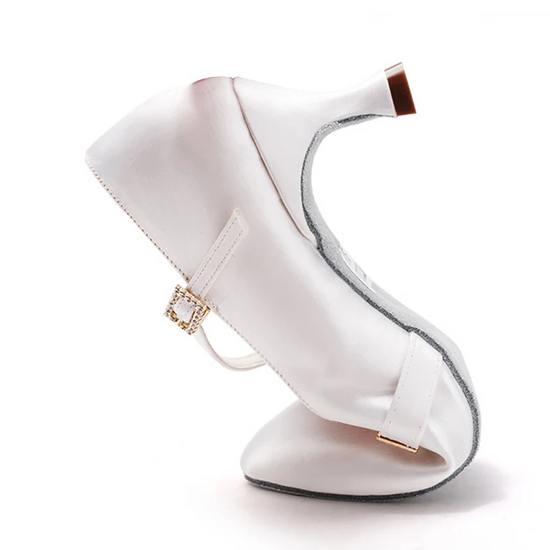 Fashion Women Standard Dance Shoes Soft Outsole Modern Dance Shoes Ladies  White Satin Ballroom Dance Shoe