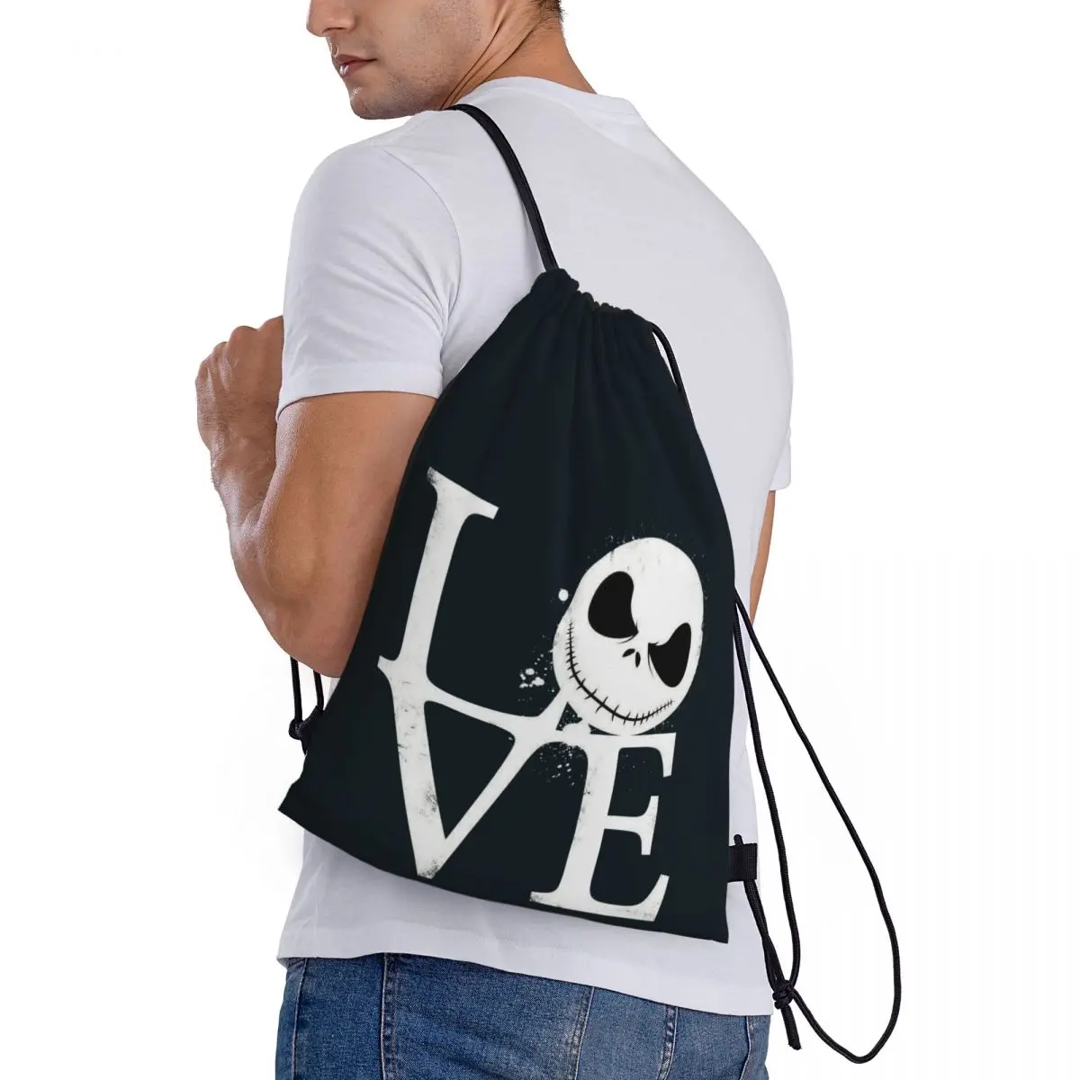 مخصص جاك Skellington الحب الرباط على ظهره النساء الرجال الرياضة الصالة الرياضية Sackpack حقيبة تدريب محمولة كيس #3