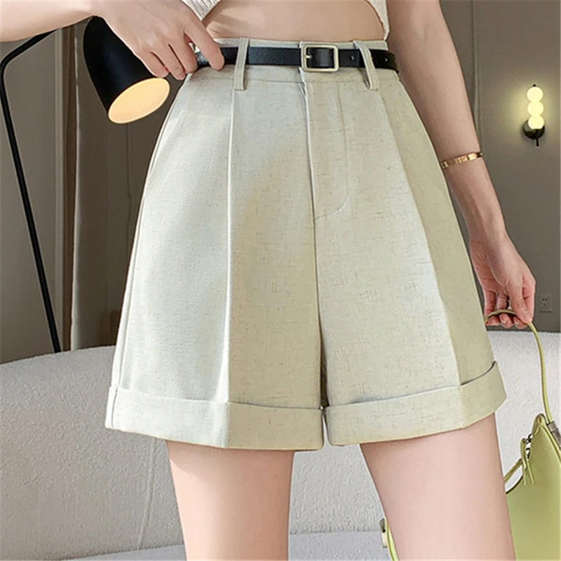 Seoulish High Waist Wide Leg Shorts 2024 New Elegant Office Lady Style Casual Solid Color Pockets Minimalism Short Pants Female