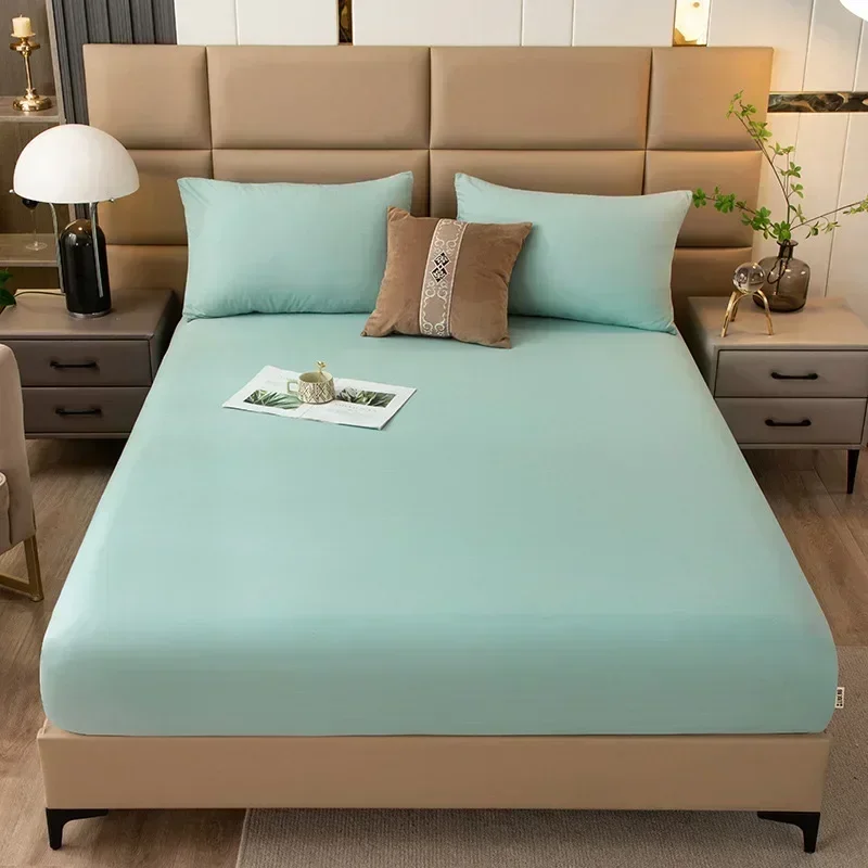 

Solid color washed raw cotton sheet, single piece full protection cover, she et, cover, and mattress 1059