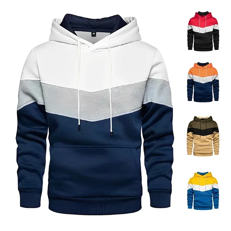 

Men's Patchwork Hoodie Outdoor Casual Sportswear Street Fashion Men's Fleece Thermal Hooded Sweatshirt Fall Winter Black