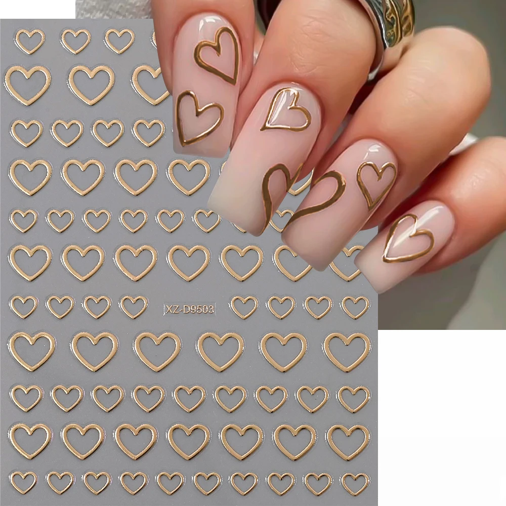 8 teile/satz 3D Valentinstag Liebe-Herz Nail art Aufkleber Schwarz Rot Gold Nettes Herz Romantische Nagel Decora selbstklebende Nagel Aufkleber