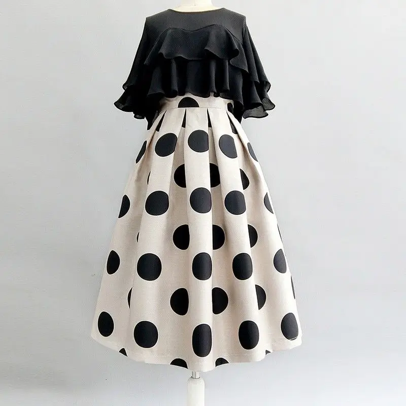 Falda acampanada Vintage que combina con todo para mujer, ropa de calle de temperamento, falda de tutú de lunares coreanos, primavera y verano, 2023