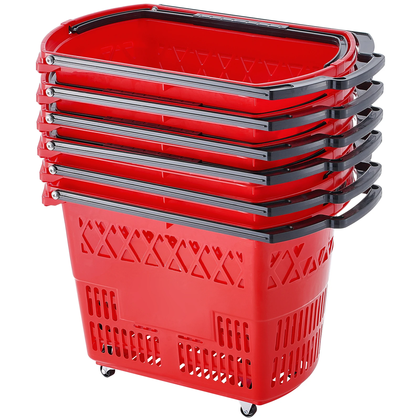 

SucceBuy 6PCS Shopping Baskets 39L Rolling Shopping Carts with Handles & Wheels Portable for Supermarkets Retail Stores Grocery