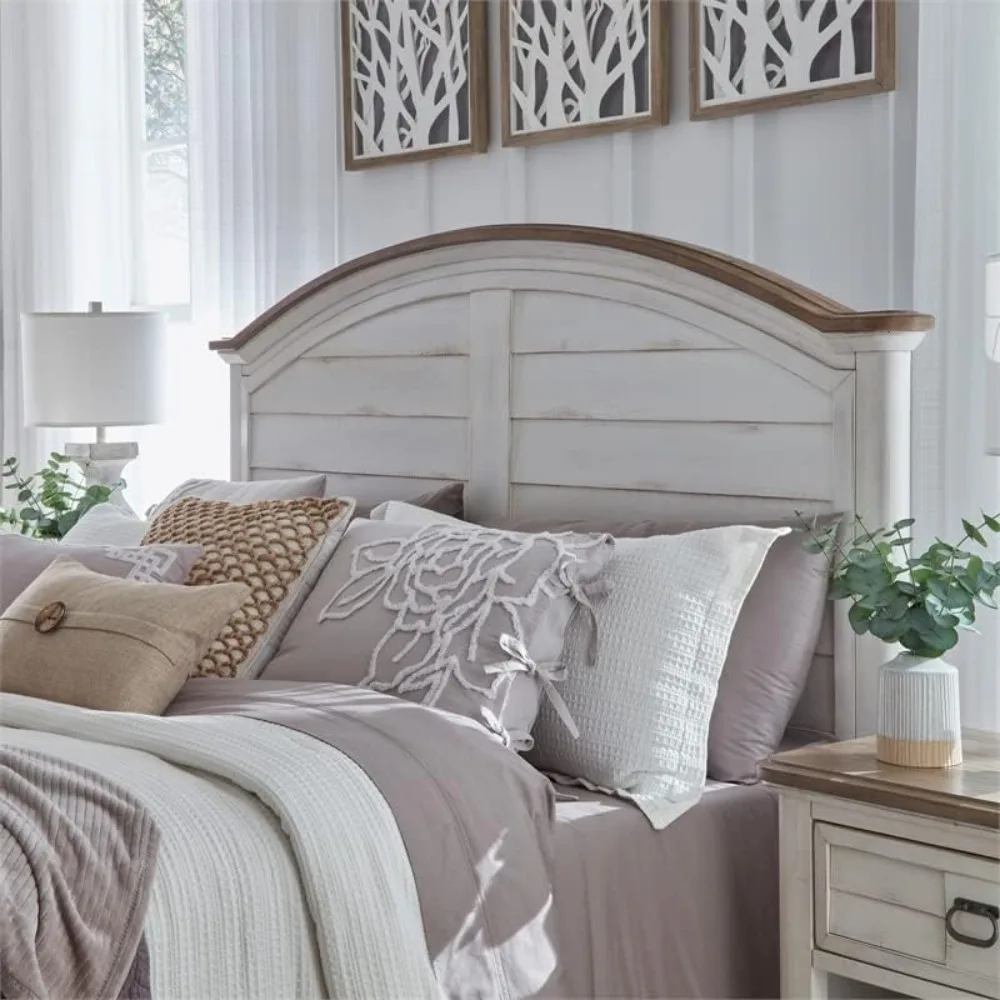 Meadowbrook White-Washed Wood Farmhouse Queen Size Arched Panel Headboard Bedroom Furniture