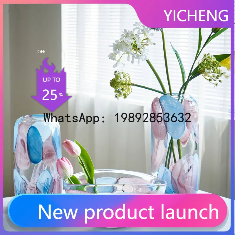 

PYJ Modern Light Luxury Transparent Light Color Glass Ornament Living Room Dining Room Soft Vase