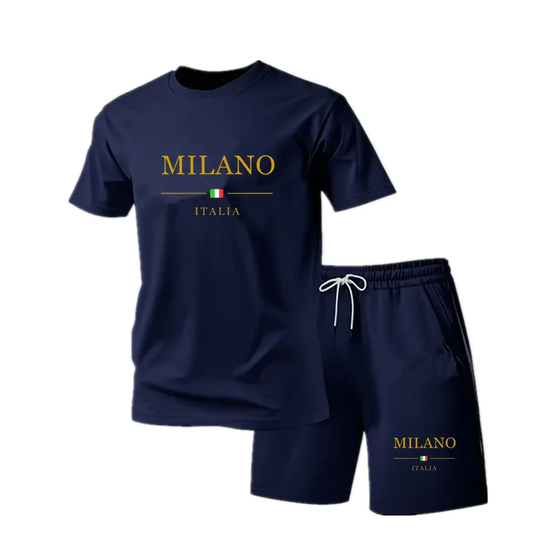 

New summer fitness sportswear for men, short-sleeved T-shirt and shorts two-piece set, breathable and quick-drying casual wear.
