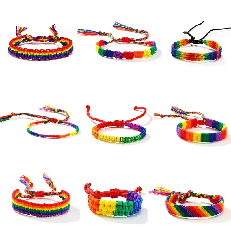 Multicolor Rainbow Hand-woven Rope Adjustable Bracelet for Women Men Lgbt Lebian Gay Jewelry Nepalese Friendship