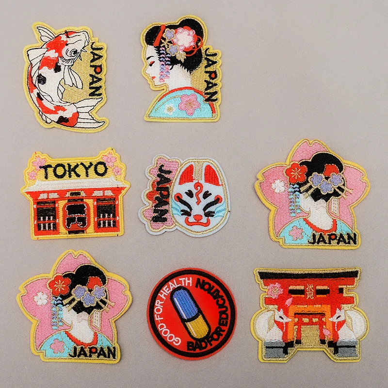 

Japanese Cultural and Creative Embroidery Iron On Patches Humanistic Landscape Singer Emblem DIY Clothing and Hat Decoration