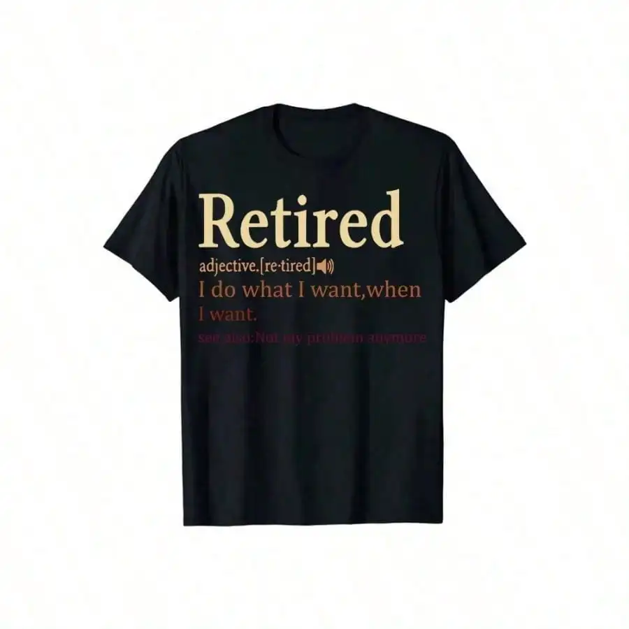 Retired Life" Humorous Men's Black Cotton T-Shirt - Short Sleeve, Crew Neck, 100% Cotton, Smooth Texture, Machine Washable -