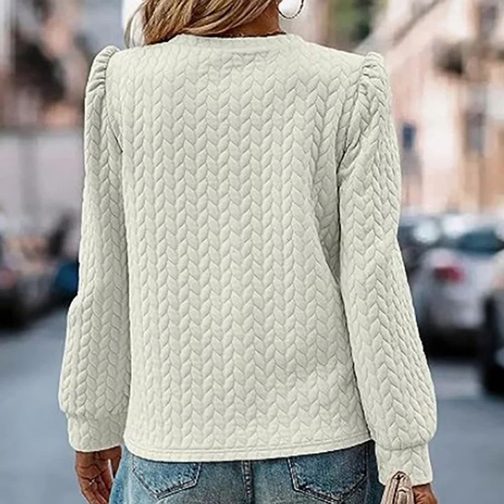 Long Sleeve Solid Color Diamond Pattern Polyester Sweater for Women with Neck and Medium Elasticity for Summer