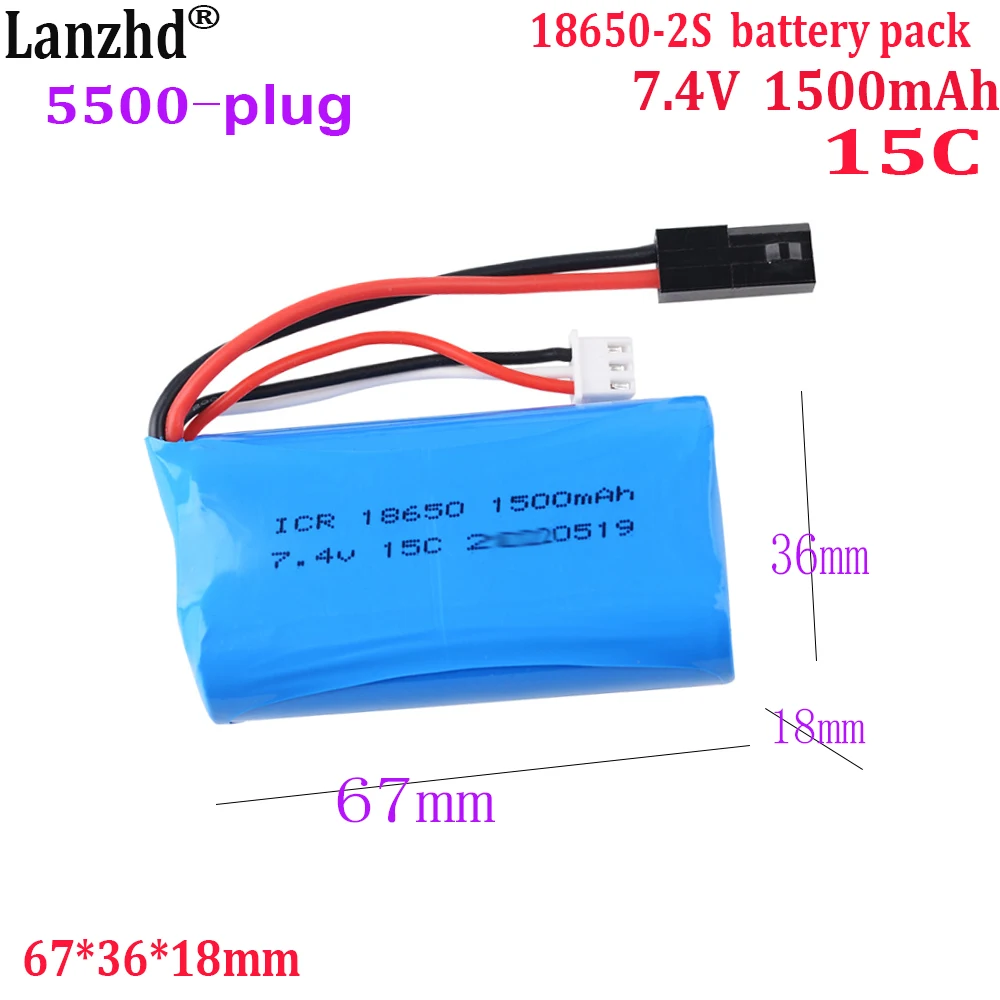 7.4V battery pack 18650 2S 15C 1500mAh For remote control vehicle Power car Jump Starter Tools ships model toys with 5500 plug