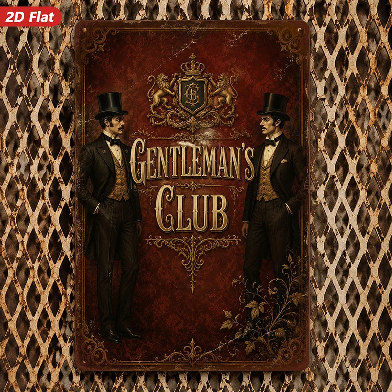 2D Flat, 1pc Gentlemen'S Club Vintage Metal Sign Wall Art, Gentleman'S Club Text, Suitable for Workspace Office, Victorian Gentl