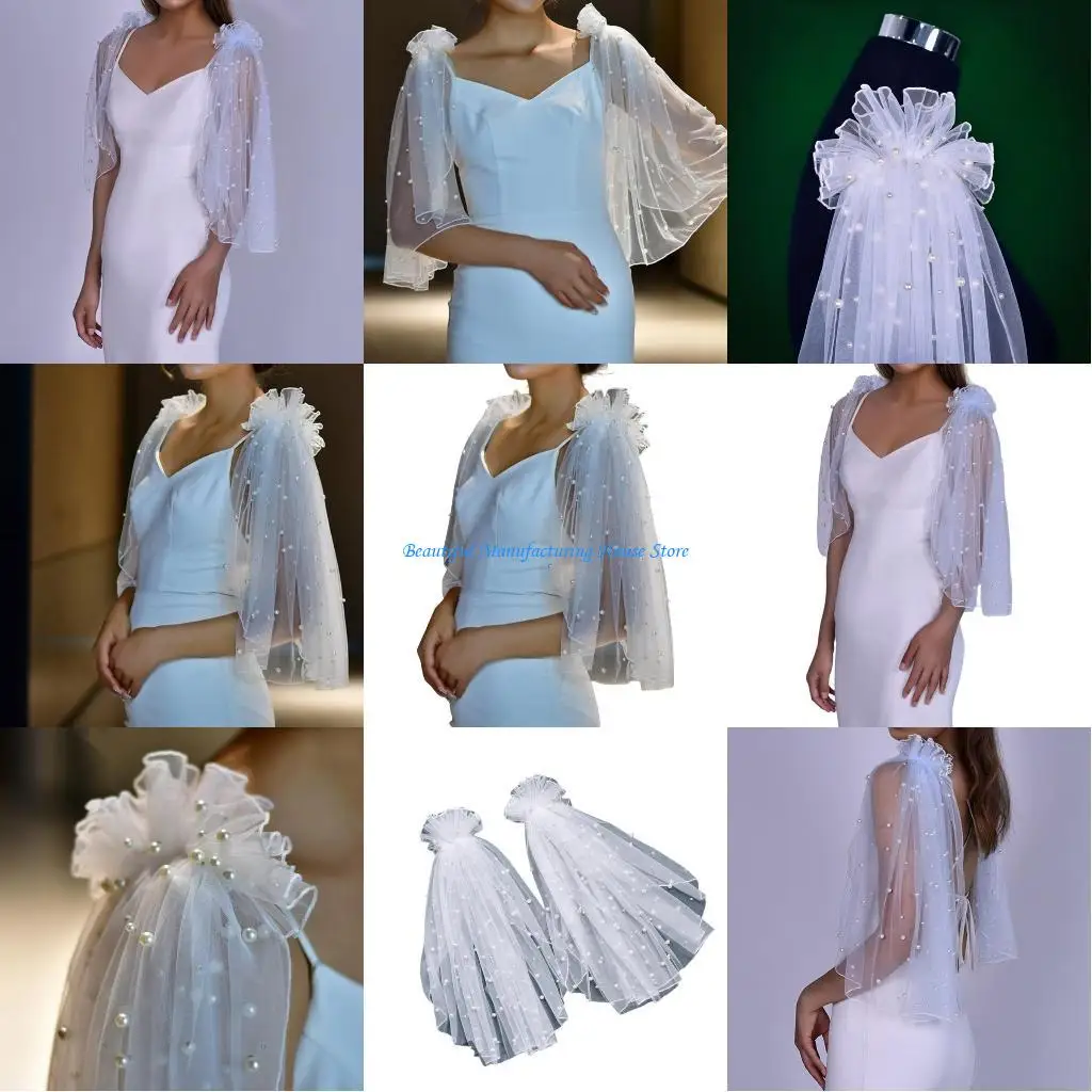 

E56A Elegant Shoulder Cover Tulle Wing Wedding Ruffled Shoulder Board Stage Costume Masquerades Angel Costume